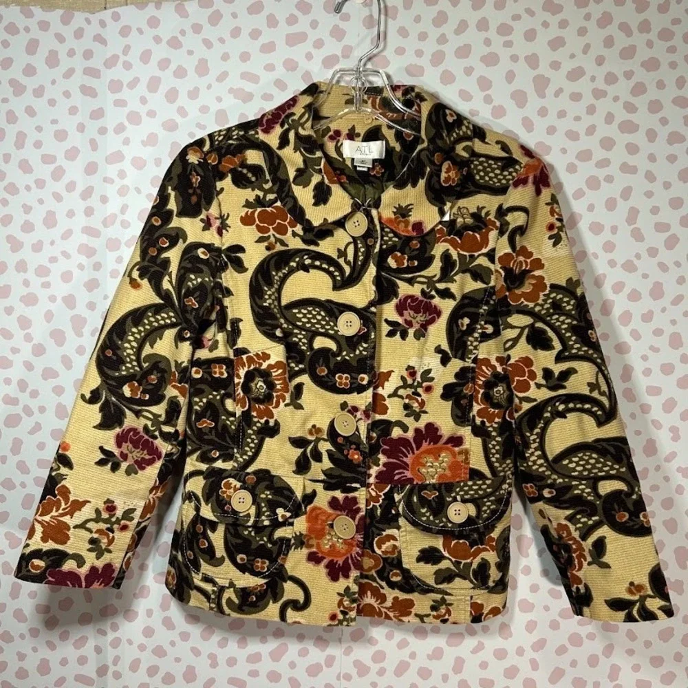 ATL Womens Corduroy Brocade Paisley Regency Eclectic 6 Petite Blazer Floral 6P - Picture 2 of 9
